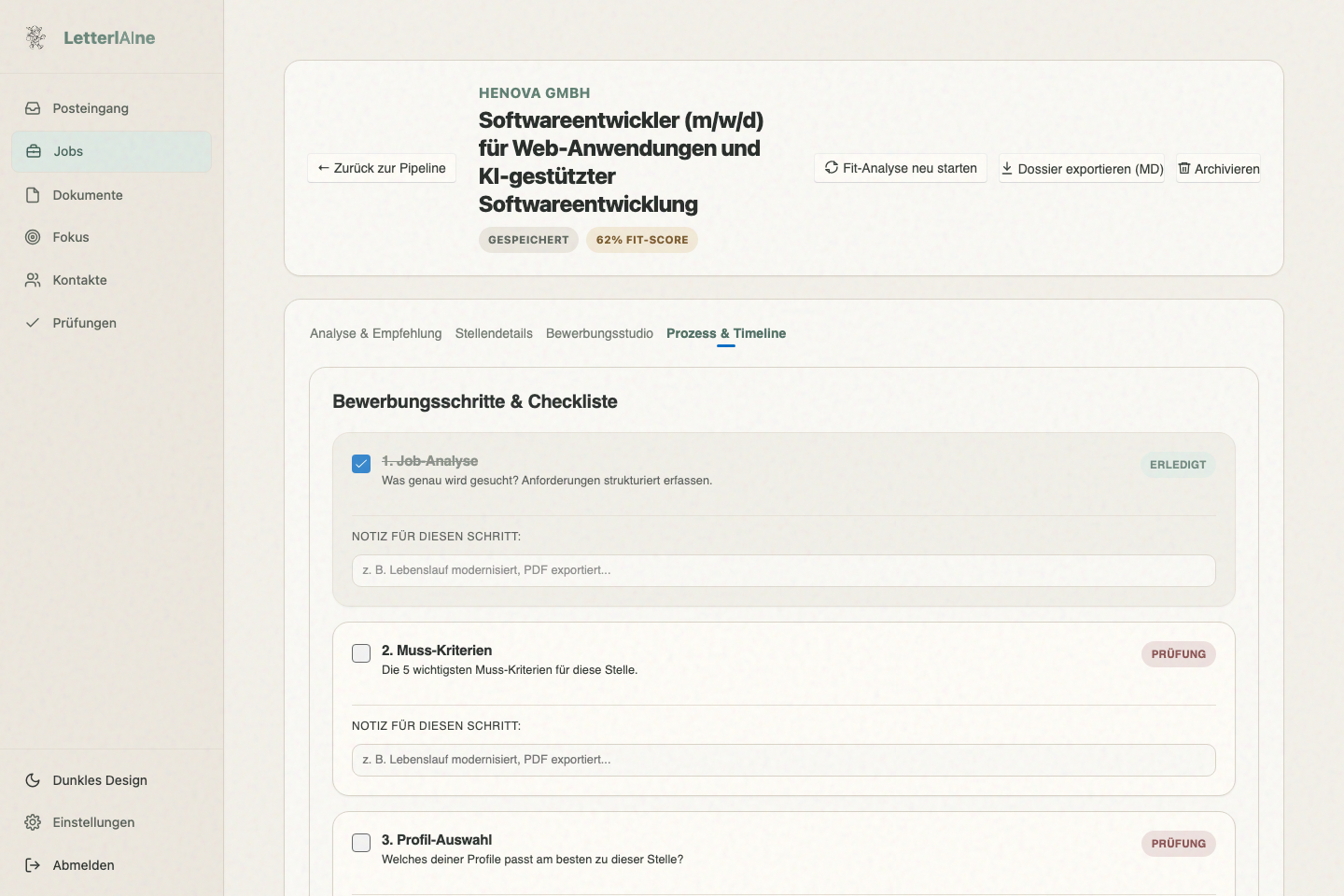 LetterlAIne Dokumente und Bewerbungsworkflow